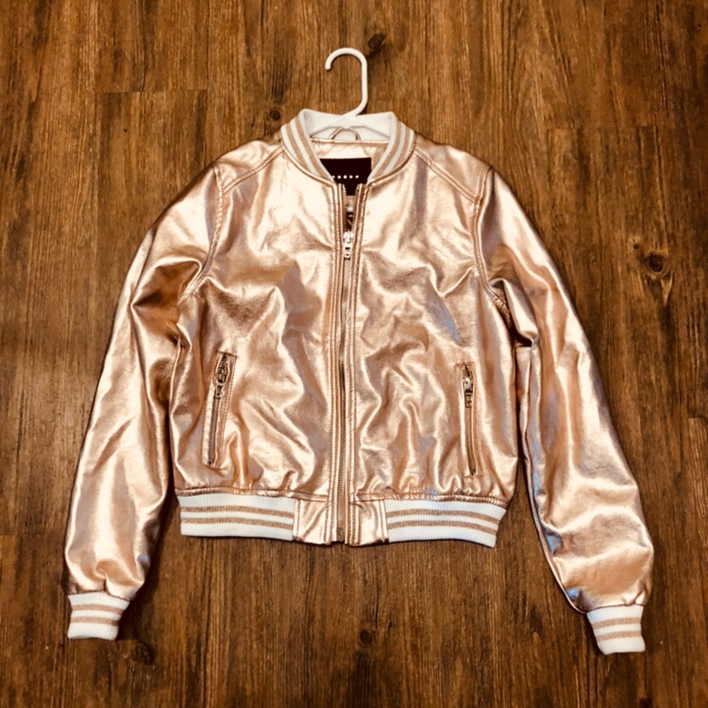 Rose Gold Metallic Bomber Jacket Blank NYC